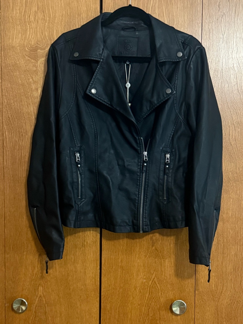 Max Studio Black Leather Jacket Large NWT